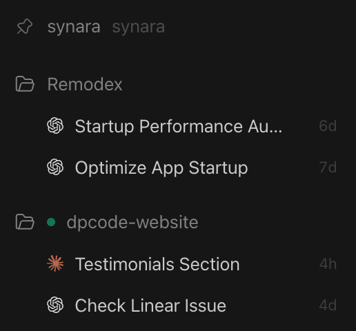 Karmas Coder project sidebar with separate repositories, tasks, and activity state